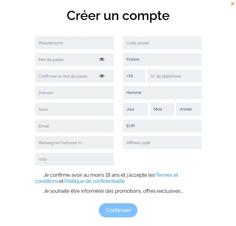Proceso de registro PLAYPIX CASINO